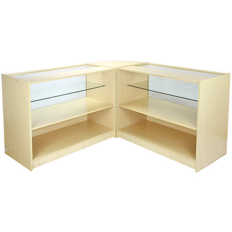 MonsterShop Orion Retail Display Shop Counters Set & Glass Showcase Cabinet Units, Maple