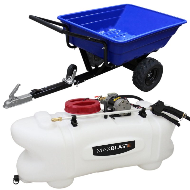 ATV Trailer Garden Sprayer for Quad 60L Maxblast 12V Spot Sprayer Powerful Loading Tractor Wheels Off-Road Farm Horses Tow Tipping Transportation Utility Cart 390kg Arrow Nozzles Spray & Accessories