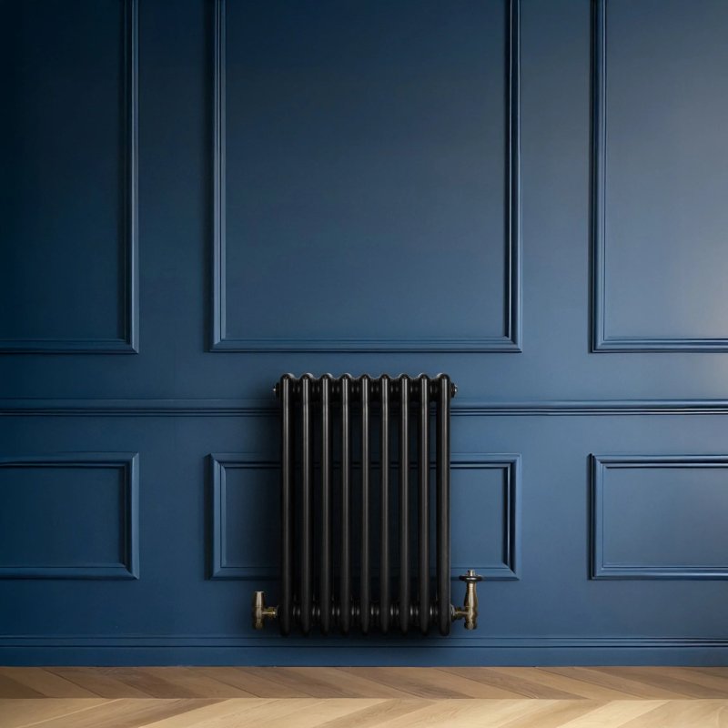 Traditional 4 Column Radiator & Valves - 600 x 425mm - Black