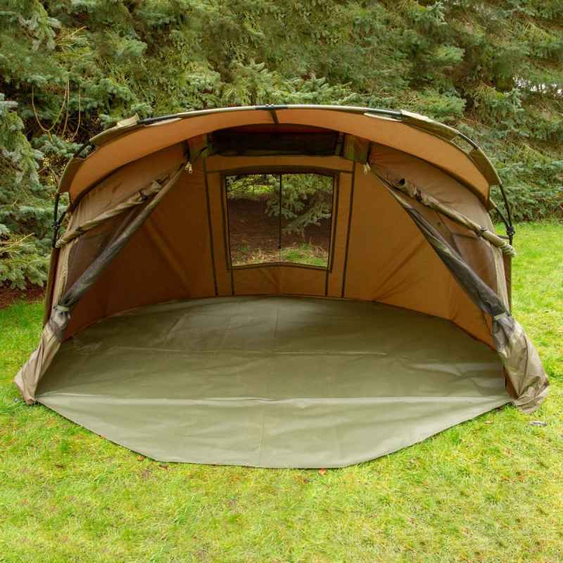 2 Man Fishing Bivvy Tent with Overwrap Carp Fishing Dome Overnight Shelter Angler Camping Waterproof Tackle Brolly System Pram Hood PVC Window FREE Neoprene & PVC Shoe Mat Carry Bag & Mallet Included