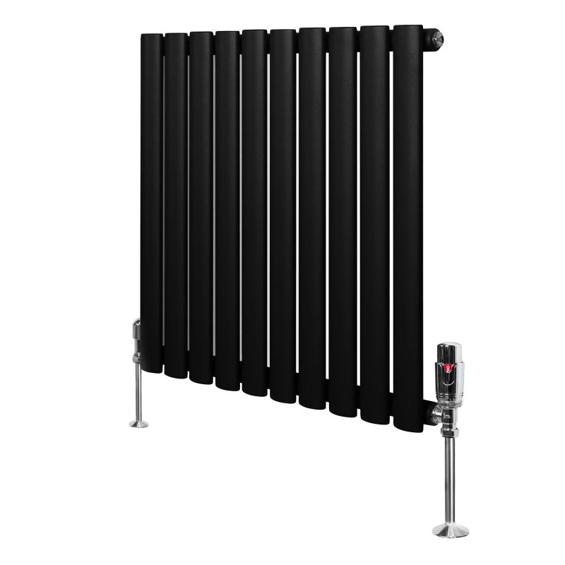 Oval Single Column Radiator & Valves - 600mm x 600mm - Black