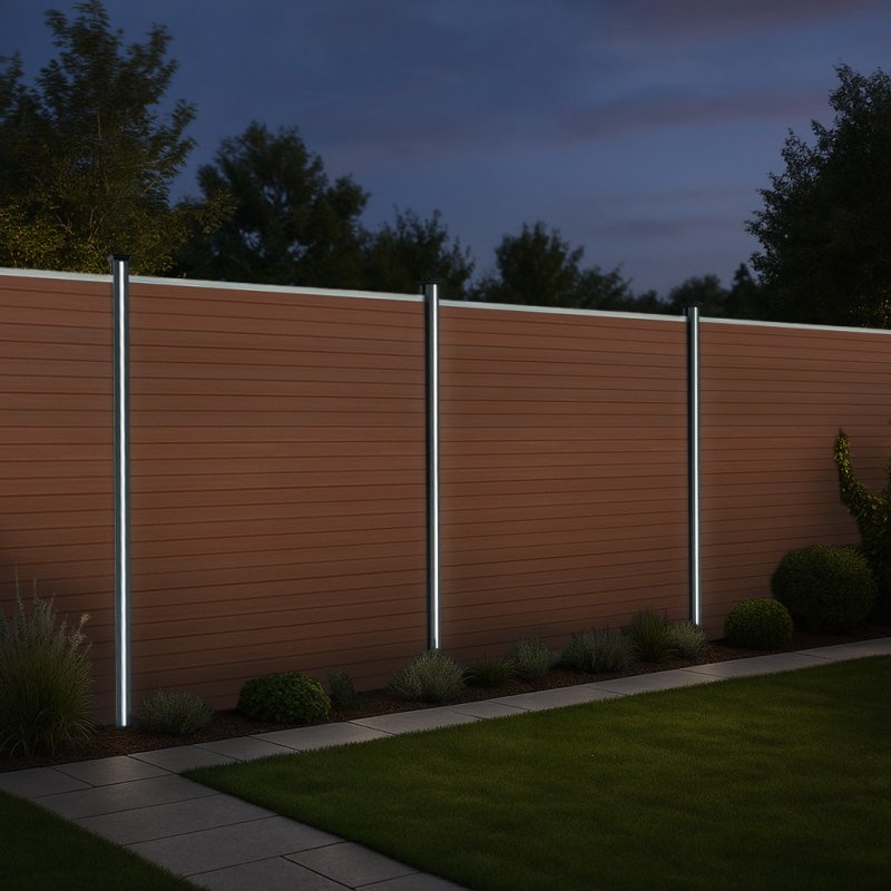 Composite Fence Panel x 3 & LED Posts x 4 - Brown
