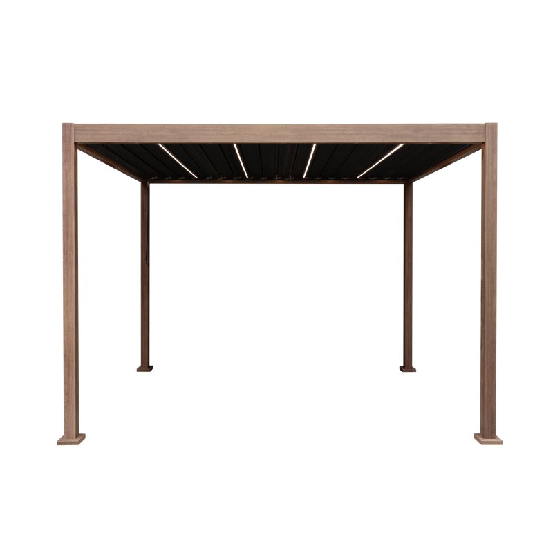 Wood Effect Aluminium Pergola with LED Lights - 3m x 3m