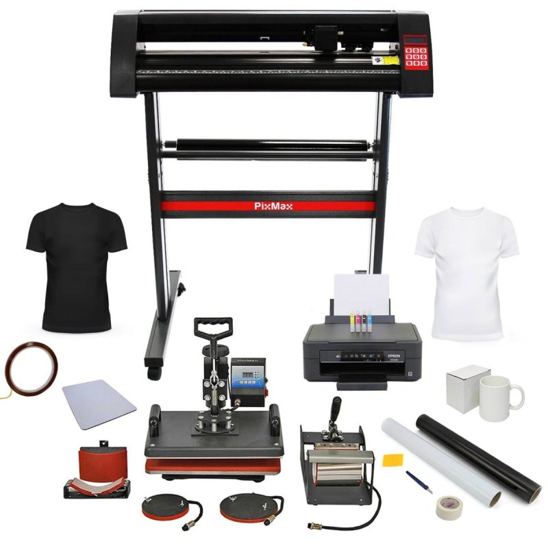 PixMax Graphics Bundle: 5 in 1 Heat Press Vinyl Cutter with Printer & Sublimation Cartridges