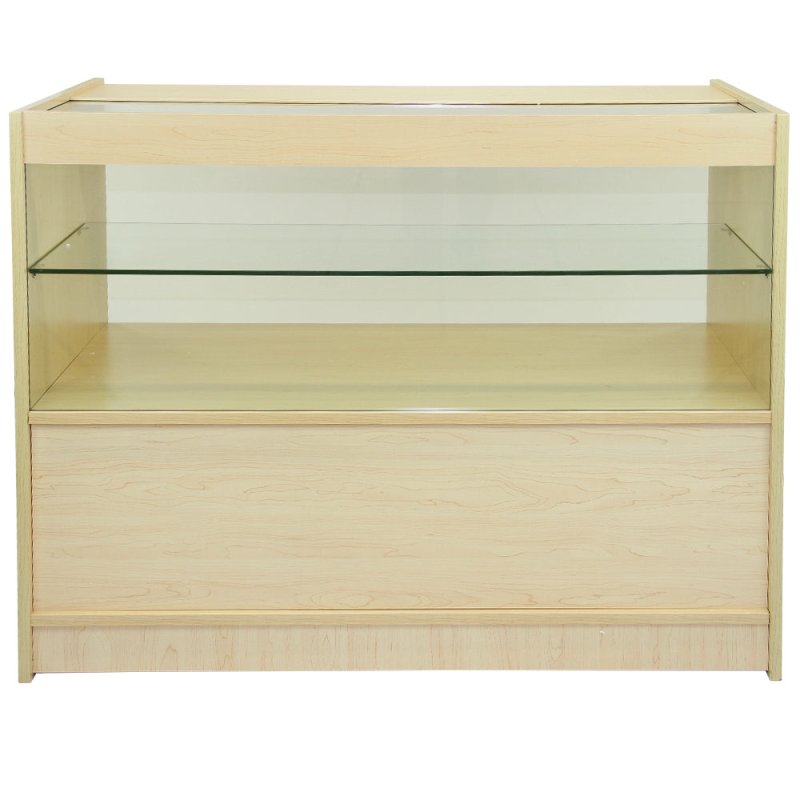 MonsterShop C1200 Shop Counter Glass Retail Showcase Display Cabinet, Maple, 120cm x 90cm x 60cm