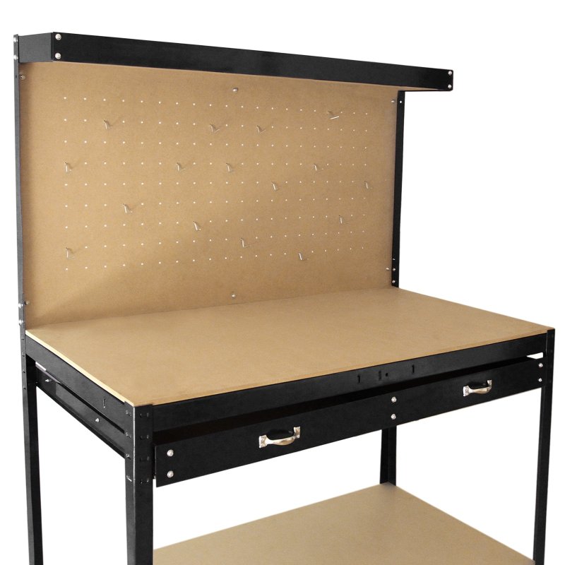 Garage Workbench With Pegboard Drawer Heavy Duty Bench Steel Tool Storage Station Unit With Shelves FREE 40 Hooks DIY Workshop Industrial Metal Work-table Worktop Black