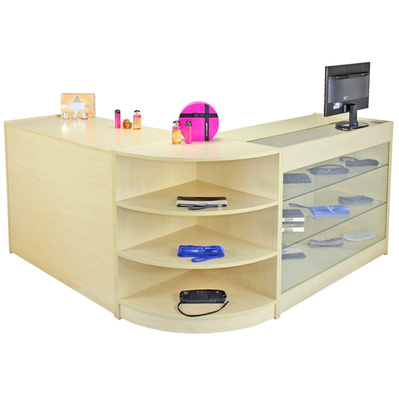 MonsterShop Titan Shop Counter Cabinets & Retail Display Glass Showcase Set, Maple, Melamine MDF