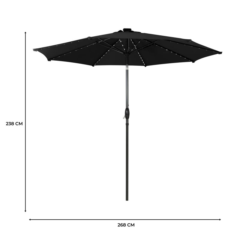 5pcs Garden Table & Rattan Chairs Outdoor Set + Black LED Tilt Parasol 2.7m