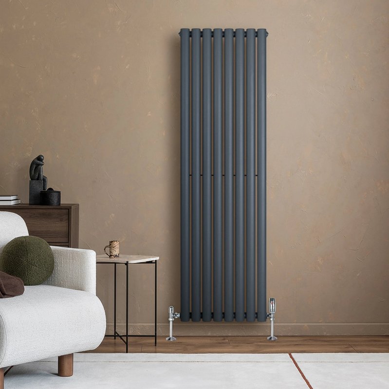 Oval Single Column Radiator - 1600 x 480mm - Anthracite Grey