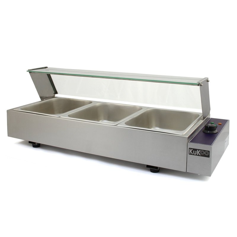 KuKoo Wet Well Catering Bain Marie Food Warmer Display, 3 Pan, 1/2 GN, 1.5kW, Stainless Steel