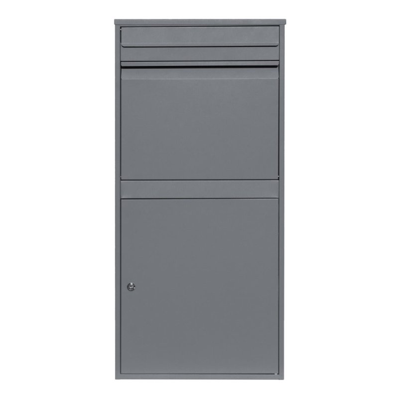 Parcel Post Drop Box XL Grey Steel Outdoor Lockable 2 Keys Letter Mail Package Courier Container Delivery Storage Wall Mount Safe Secure Anti Fishing Scannable Barcode Screwdriver Fixing Kit