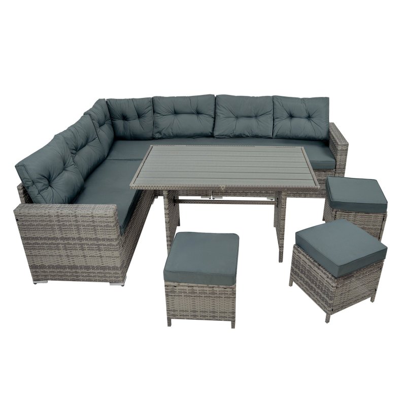 Rattan Corner Set With Composite Table - Grey