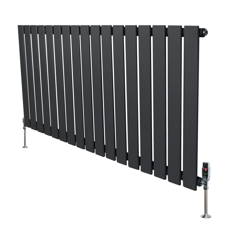 Flat Single Column Radiator & Valves - 600mm x 1190mm - Anthracite Grey