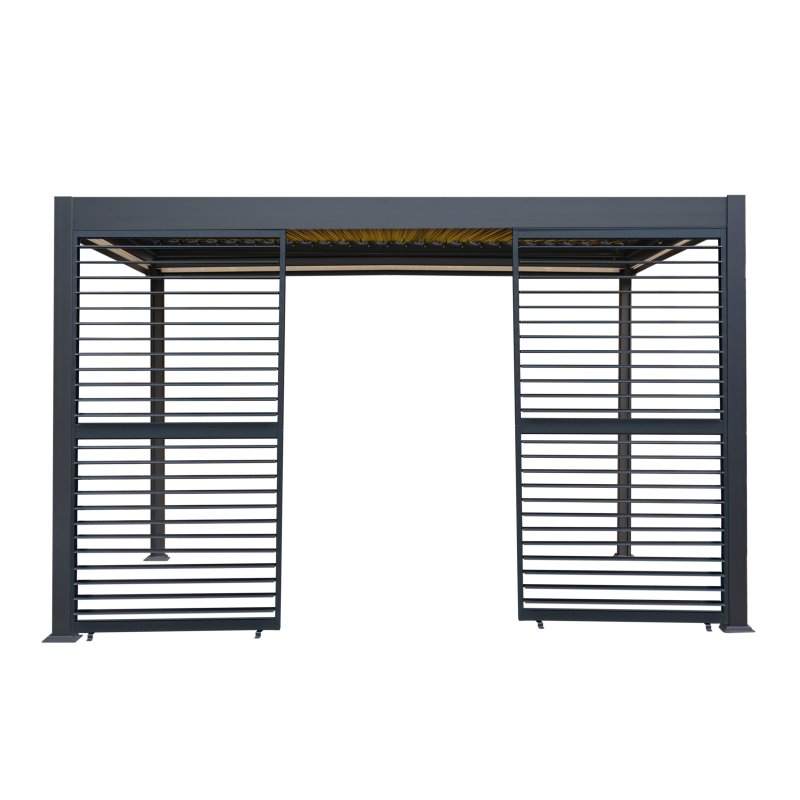 Anthracite Aluminium Pergola With White Blinds, 2 x Side Panels & LED Lights - 3m x 4m