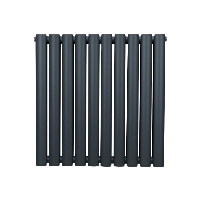 Oval Column Radiator 600mm x 600mm Modern Designer Double Panel Central Heating Heater Matt Anthracite Grey Carbon Steel Horizontal Kitchen Living Room FREE Cleaning Brush Fixing Kit & Brackets