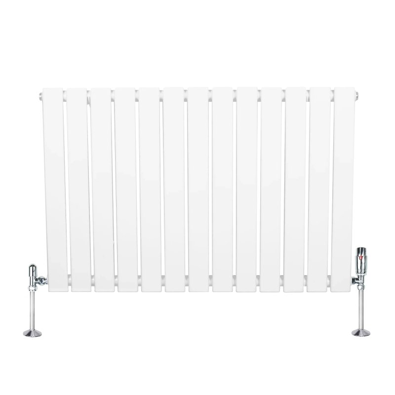 Flat Single Column Radiator & Valves - 600mm x 910mm - White