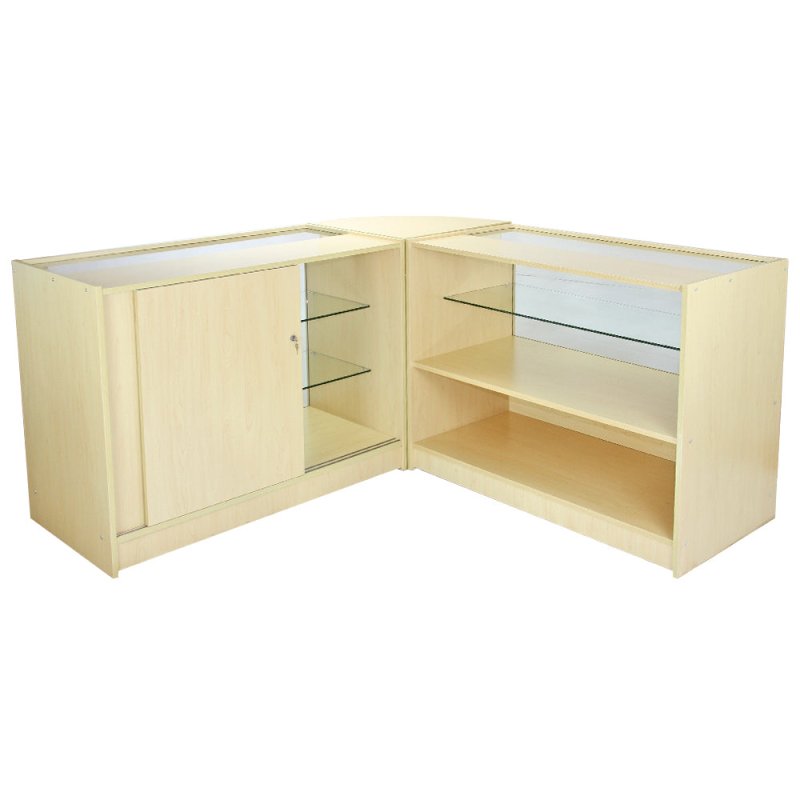MonsterShop Solar Shop Counters Set & Glass Retail Showcase Cabinet Display, Maple, Melamine MDF