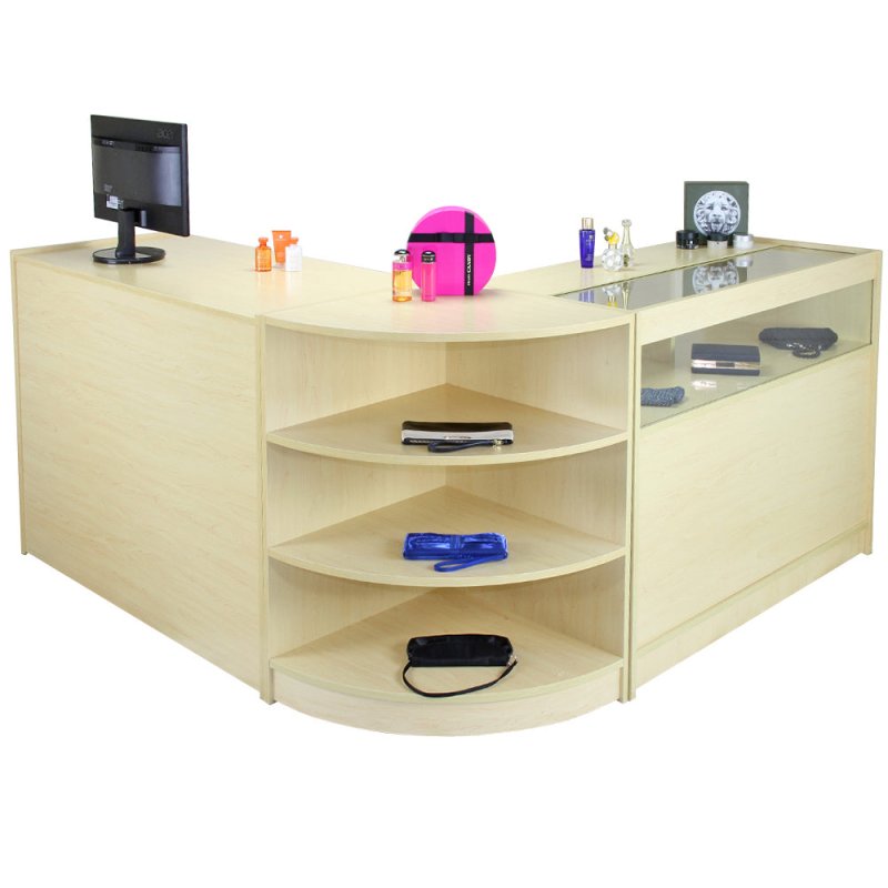 MonsterShop Zennith Shop Counter Cabinets & Retail Display Glass Showcase Set, Maple, Melamine MDF
