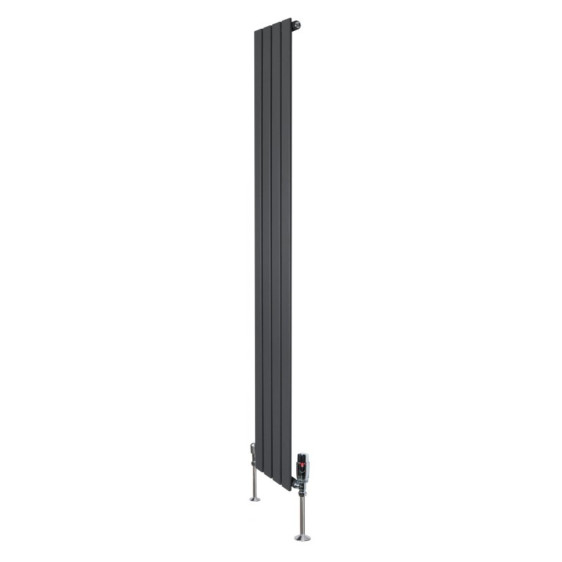 Flat Single Column Radiator & Valves - 1800mm x 280mm - Anthracite Grey