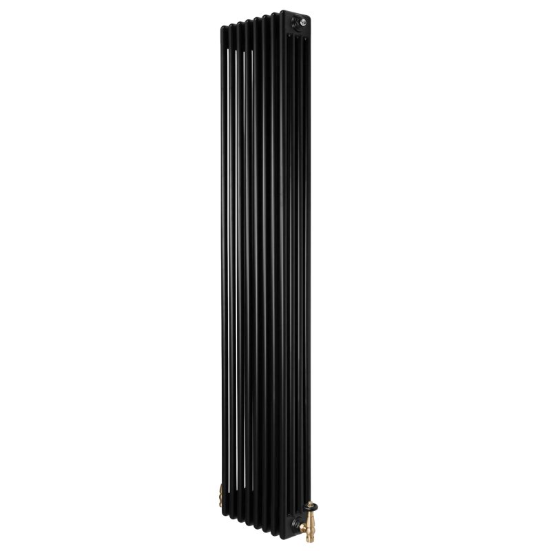 Traditional 4 Column Radiator & Valves - 1800 x 380mm - Black