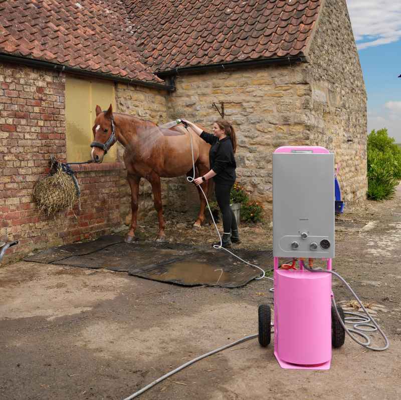 Portable Horse Shower With Steel Trolley Pink 18L Tankless Instant Hot Water Gas Boiler LPG Heater 10m Water Hose & 9-Pattern Spray Gun Camping Outdoor 10