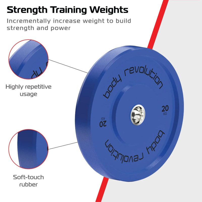Body Revolution Olympic Bumper Plates Colour 80kg SET 2x5kg 2x15kg 2x20kg