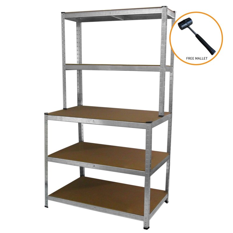 Workbench Table Boltless Worktable Galvanised Metal Shelving Storage Racking Massive 900kg Capacity Heavy Duty With FREE Rubber Mallet