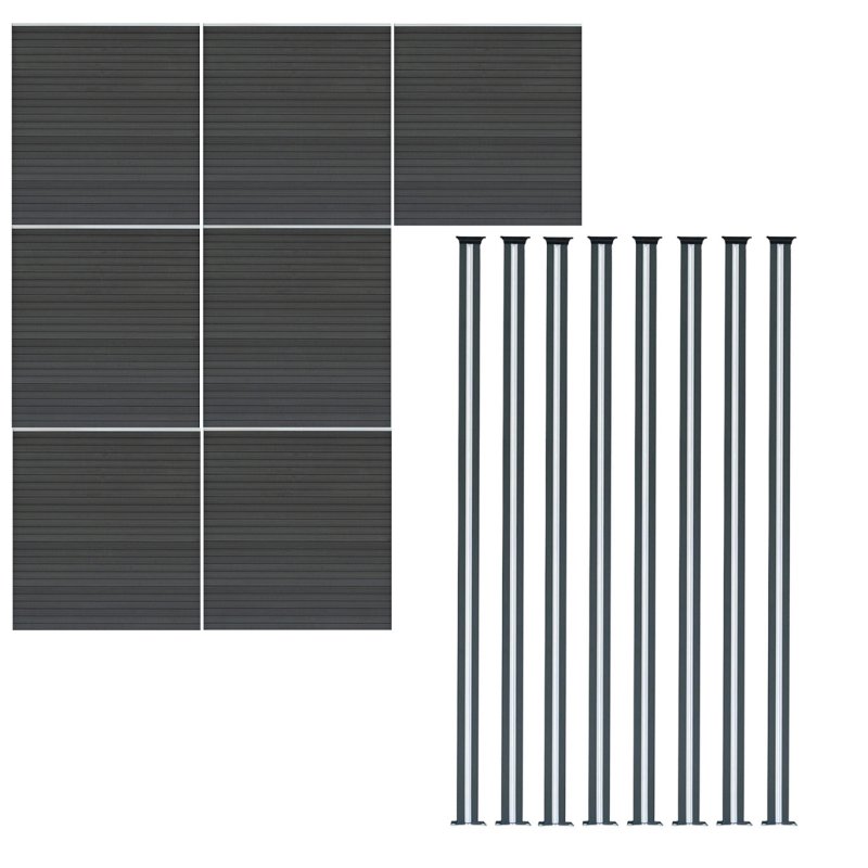 Composite Fence Panel x 7 & LED Posts x 8 - Grey