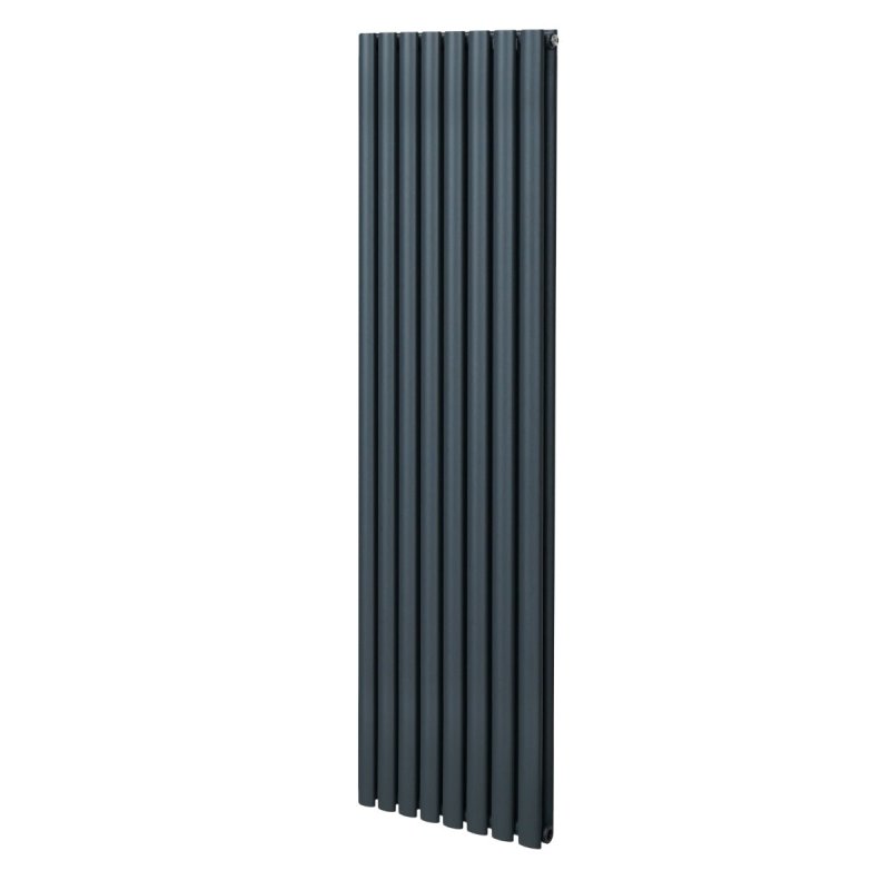 Oval Column Radiator 1800mm x 480mm Modern Designer Double Panel Central Heating Heater Matt Anthracite Grey Carbon Steel Vertical Kitchen Living Room FREE Cleaning Brush Fixing Kit & Brackets