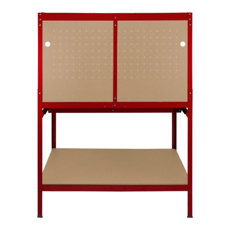 Garage Workbench Red Pegboard Drawer Shelves LED Light Heavy Duty Steel Wooden Workshop Industrial Shed DIY Work Table Desk Tool Storage Station Unit 370kg Total Capacity 40 Hooks Rubber Mallet