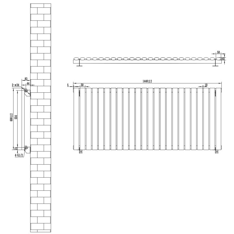 Oval Single Column Radiator - 600 x 1440mm - White