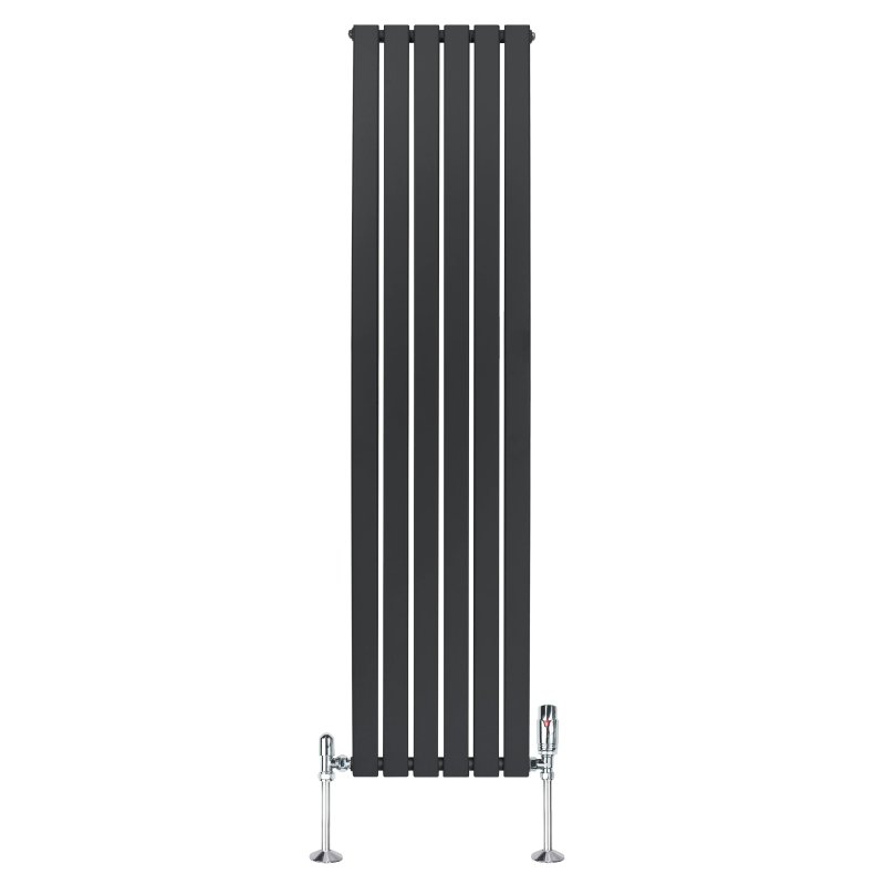Flat Single Column Radiator & Valves - 1800mm x 420mm - Anthracite Grey