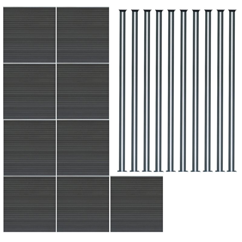Composite Fence Panel x 9 & LED Posts x 10 - Grey