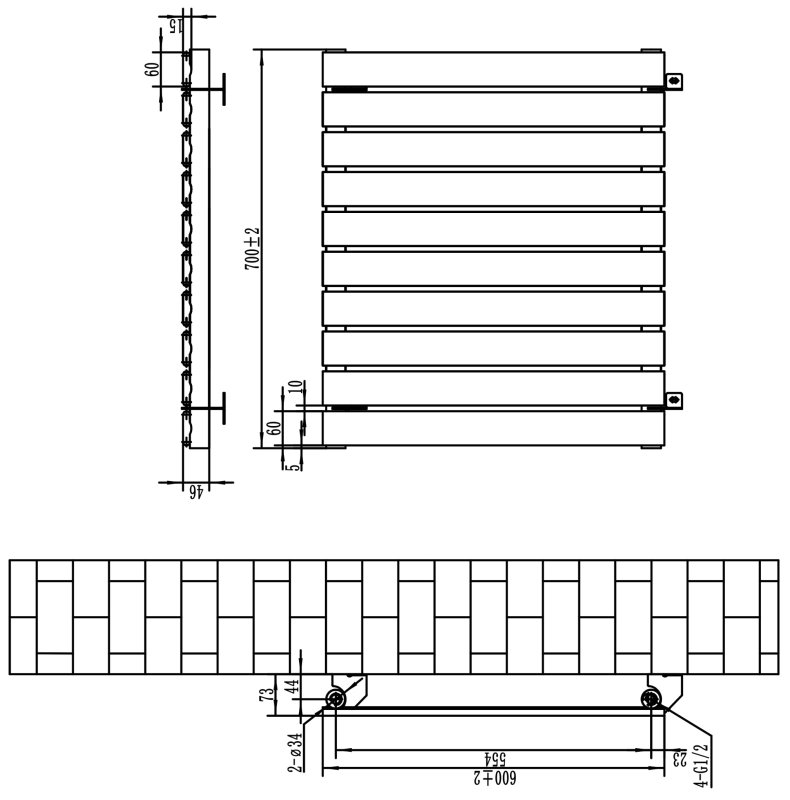 Flat Single Column Radiator - 600 x 700mm - Black