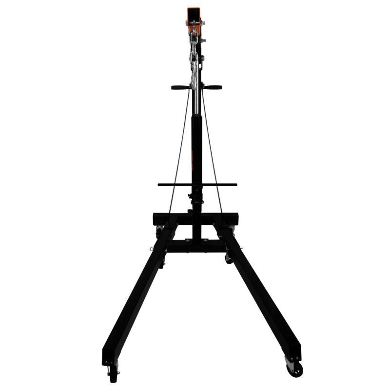 Engine Crane 1 Tonne Ton 1000kg Hydraulic Pump Handle Folding Legs Hoist Lift Jack Stand Handle 6 Portable Heavy Duty Wheels Workshop Garage 4 JIB Positions Chain Hook Black Powder Coated Steel