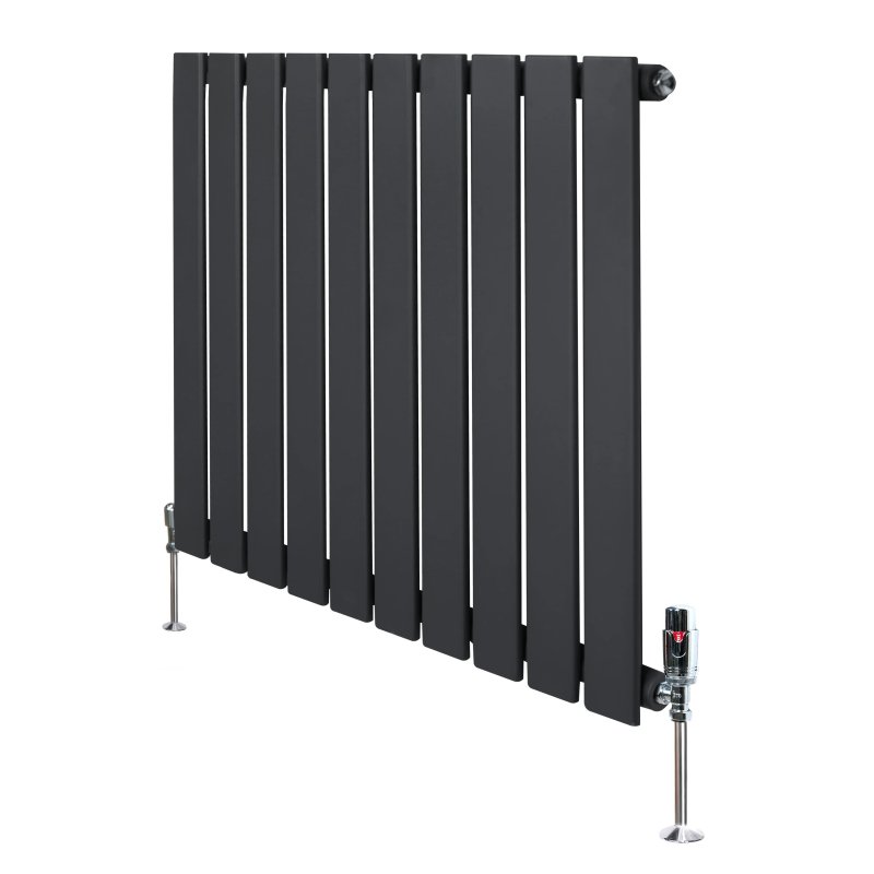 Flat Single Column Radiator & Valves - 600mm x 700mm - Anthracite Grey