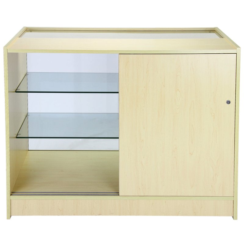 MonsterShop Solar Shop Counters Set & Glass Retail Showcase Cabinet Display, Maple, Melamine MDF