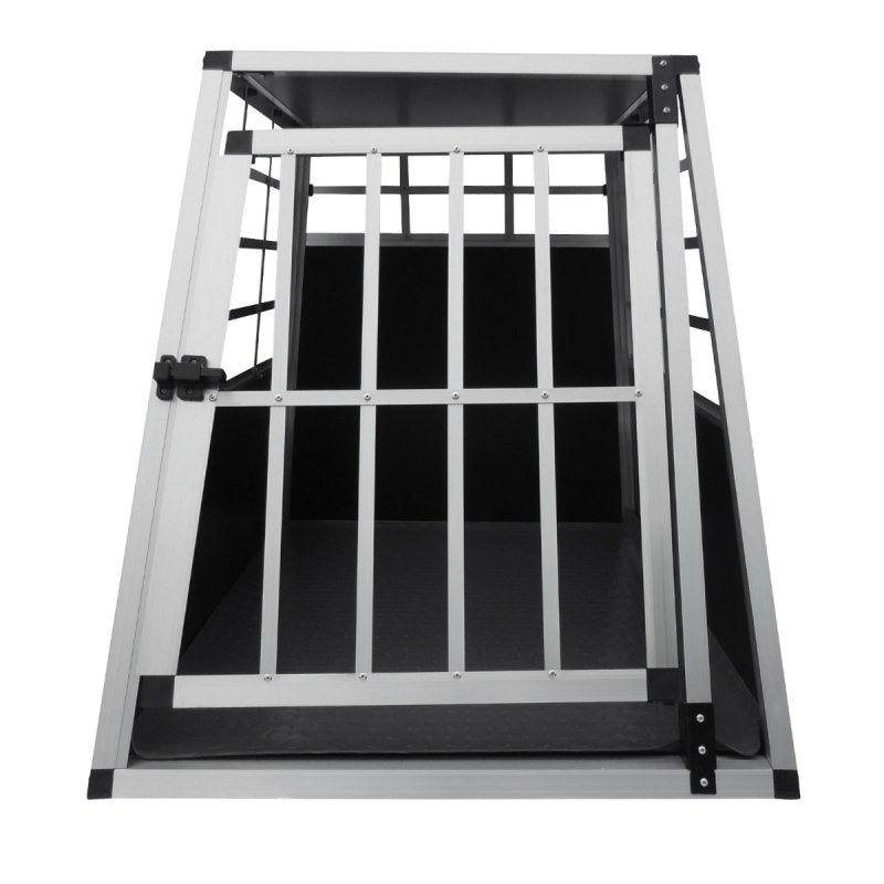 Pet Car Transport Crate Cage Large Aluminium Travel Box Trapezoidal Dog Cat Puppy Carrier Estate Vehicle 1 Door 69 x 65 x 90cm | FREE Plastic Washable Mat