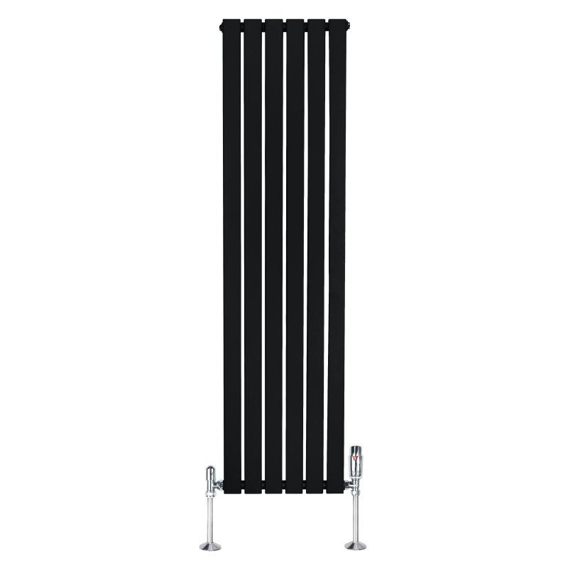 Flat Single Column Radiator & Valves - 1600mm x 420mm - Black
