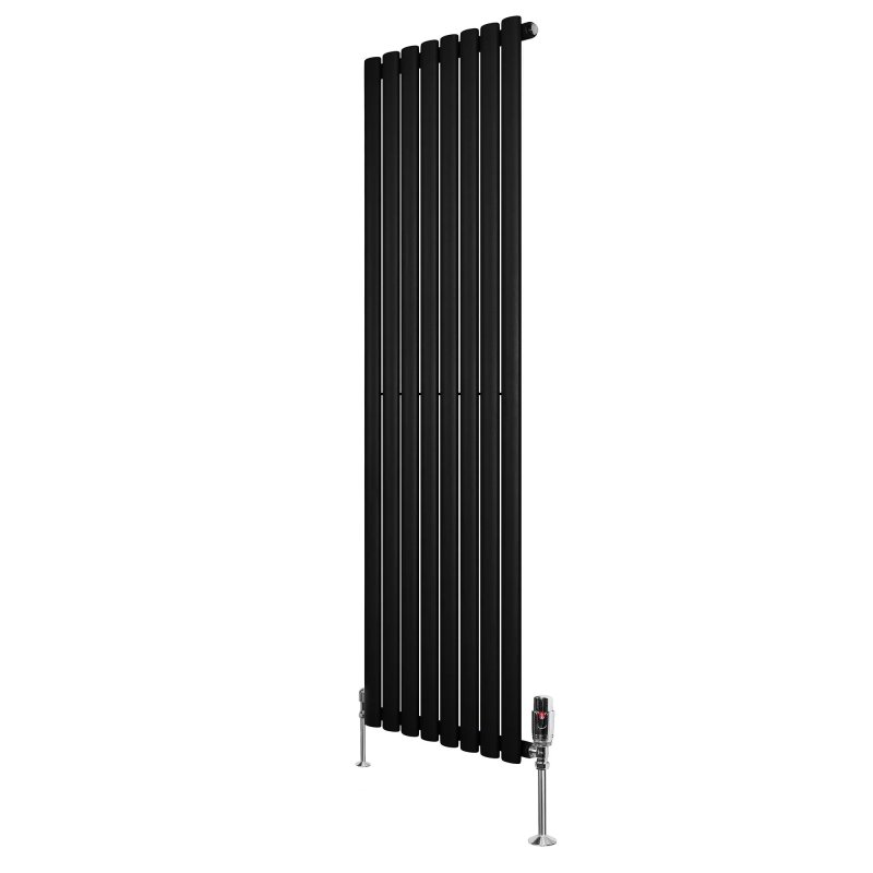 Oval Single Column Radiator & Valves - 1600mm x 480mm - Black