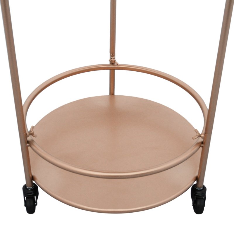Bar Cart Trolley Drinks Serving Table On Wheels Rose Gold Round Storage, Art Deco, 30's Style, Cocktail Tea Party, Furniture, Side-table, Modern, Vintage, 2 Shelves