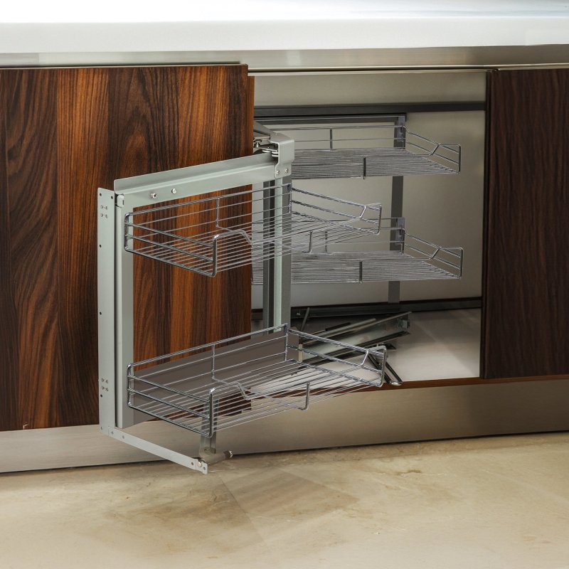 KuKoo Left Hand Corner Kitchen Pull Out Baskets, 90-100cm Cabinet, 4 Metal Slide Out Storage Drawers