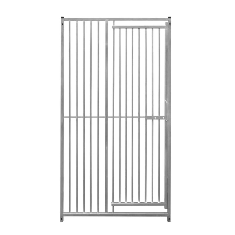 Dog Run Panels With Door Galvanised Steel Kennel Heavy Duty Walk In Animal Enclosure Pen Fence Playpen Outdoor Support Bar 5cm Bar Spacing 1.84m x 1m Modular FREE Ground Fixing Brackets & Fixing Kit