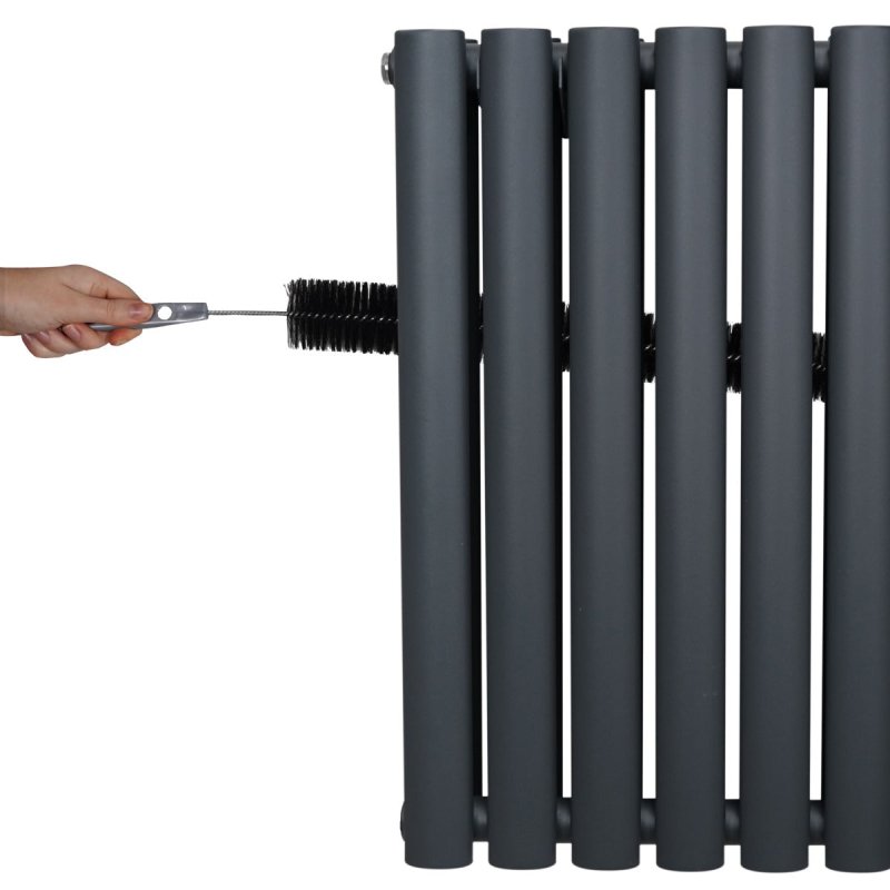 Oval Column Radiator 600mm x 1440mm Modern Designer Double Panel Central Heating Heater Matt Anthracite Grey Carbon Steel Horizontal Kitchen Living Room FREE Cleaning Brush Fixing Kit & Brackets