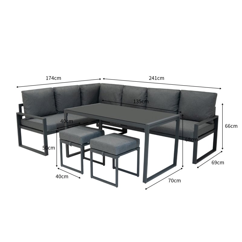 Aluminium Corner Sofa Set With Black Rattan Storage Box - Anthracite Grey