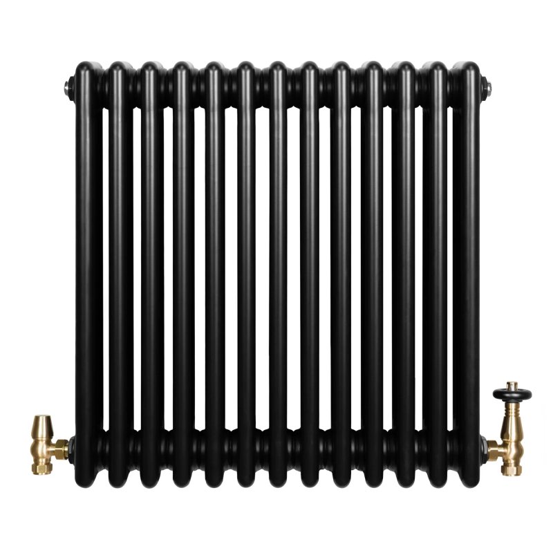 Traditional 4 Column Radiator & Valves - 600 x 605mm - Black