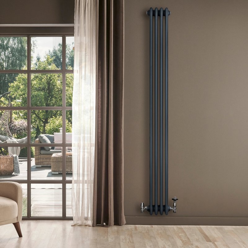 Traditional 4 Column Radiator & Valves - 1800 x 200mm - Anthracite Grey
