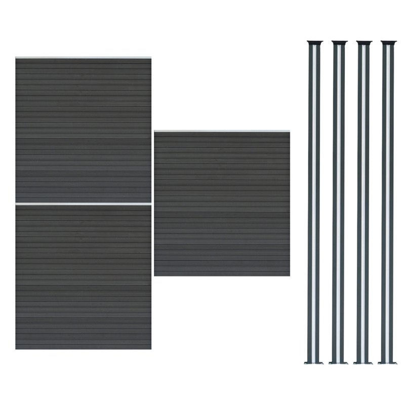 Composite Fence Panel x 3 & LED Posts x 4 - Grey