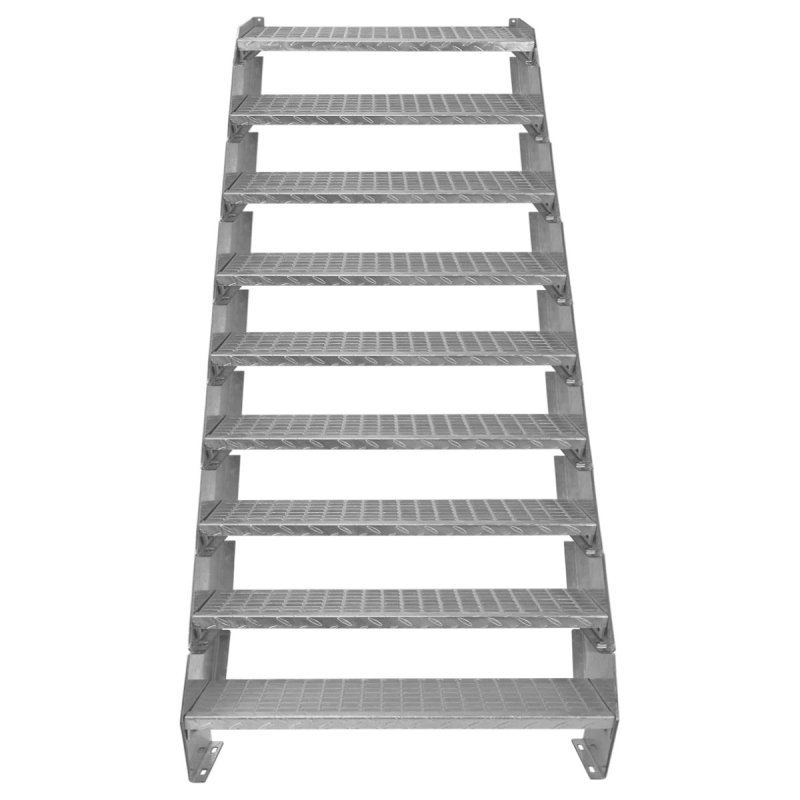 Metal Staircase 9 Section Adjustable Height 90cm / 900mm Wide Galvanised Steel Silver 9 Steps Weatherproof Grate Step Outdoor Garden Patio Modular Stairs 5mm Rod Thickness FREE Fixing Kit