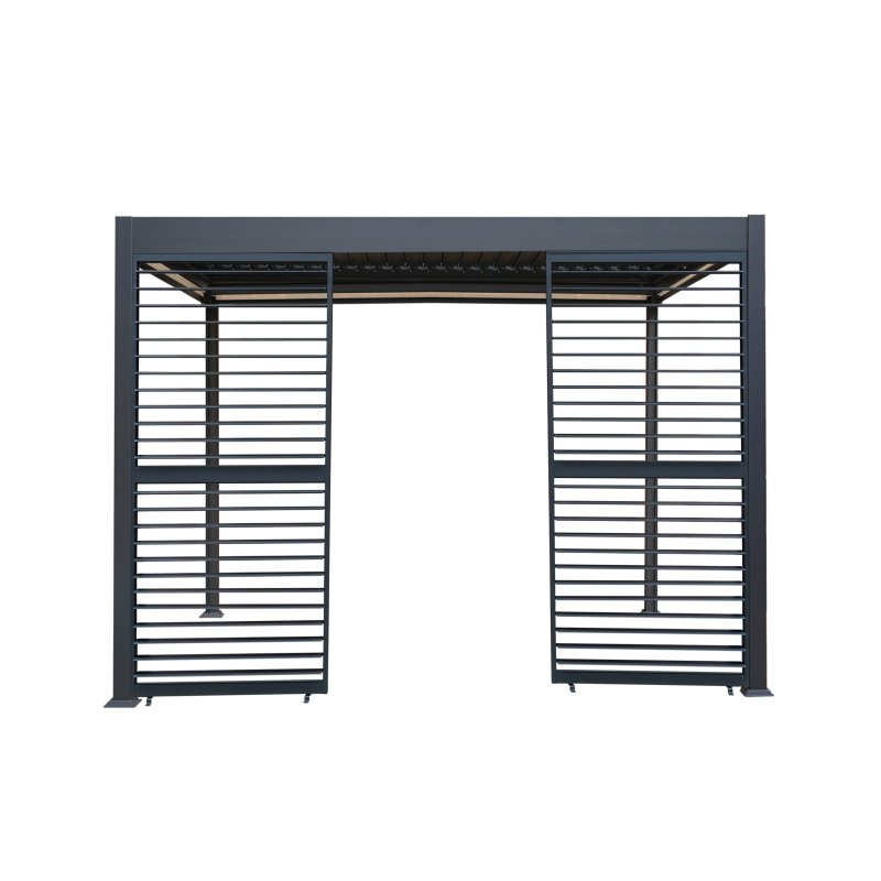 Anthracite Aluminium Pergola With White Blinds & 2 Shutter Panels - 3m x 3m